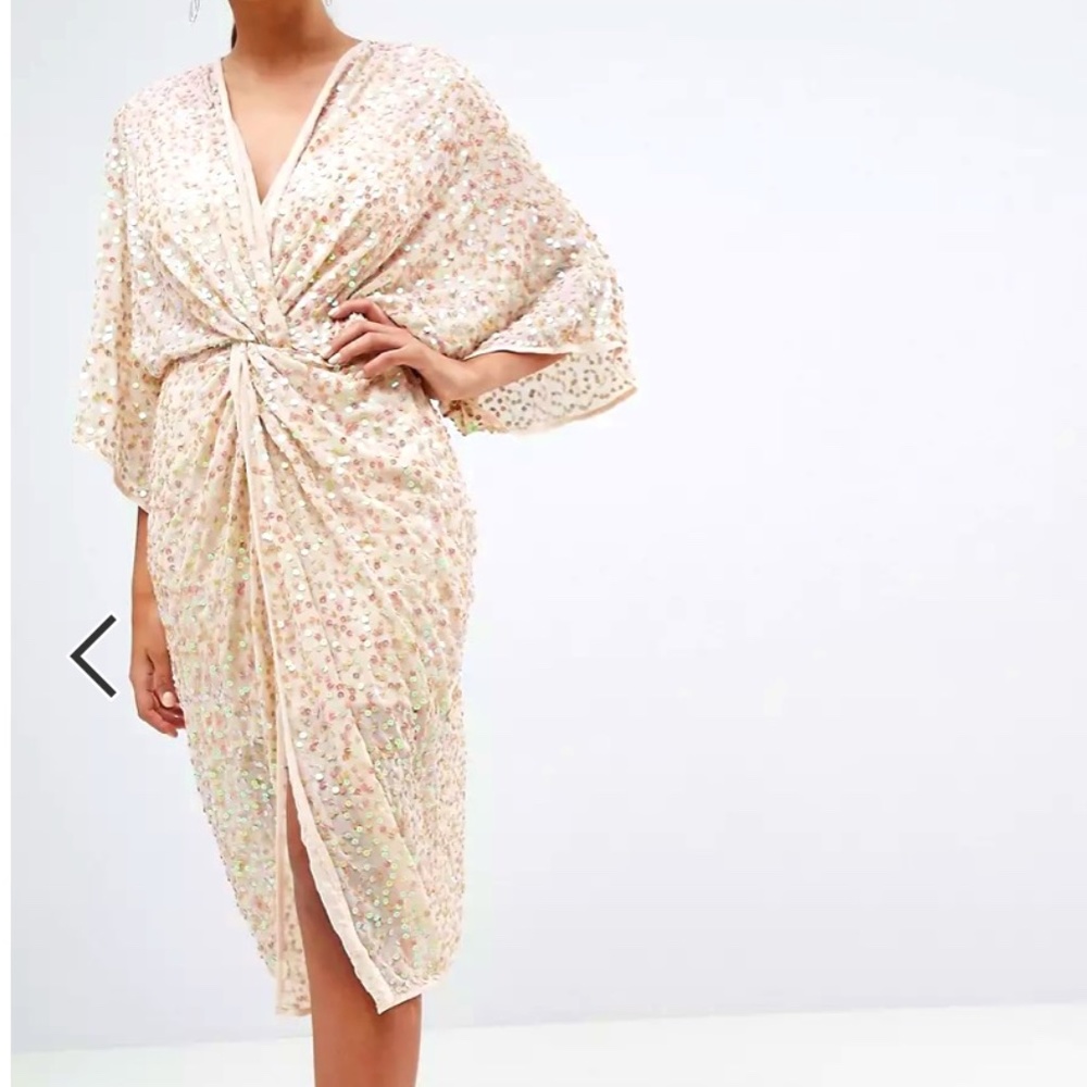 ASOS DESIGN Midi Plunge Sequin Embellished Kimono Dress
